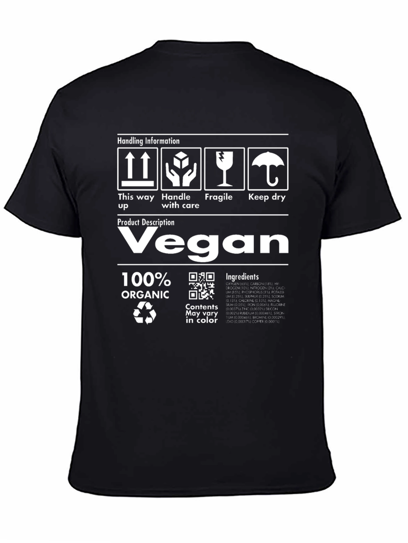 Vegan 100% Organic Handling Information Black T-Shirt