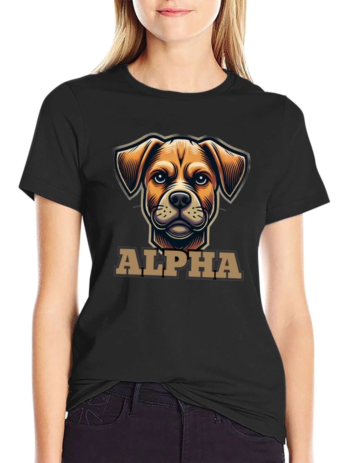 Alpha Dog Graphic T-Shirt - Black Crew Neck
