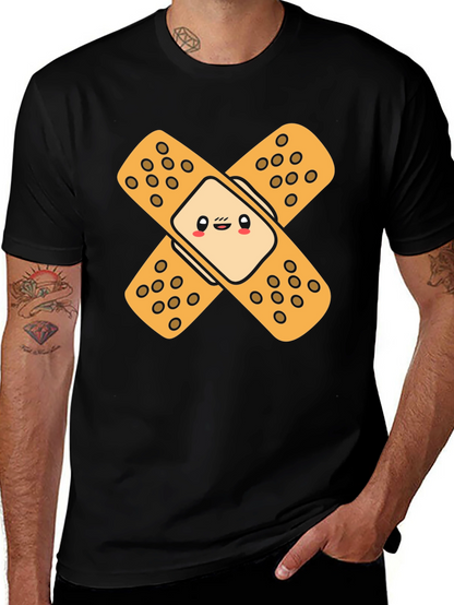 Cute Band-Aid Graphic Black T-Shirt