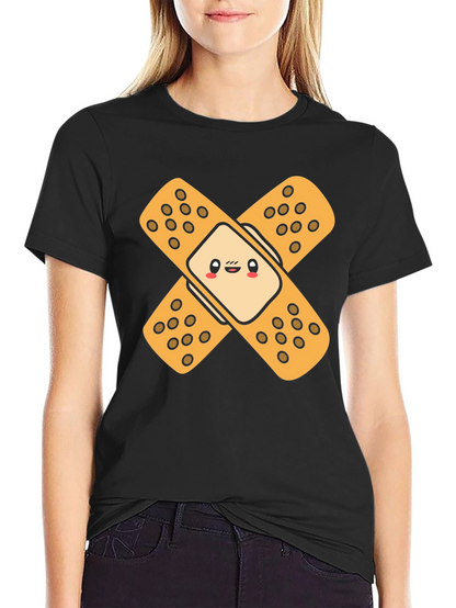 Cute Band-Aid Graphic Black T-Shirt