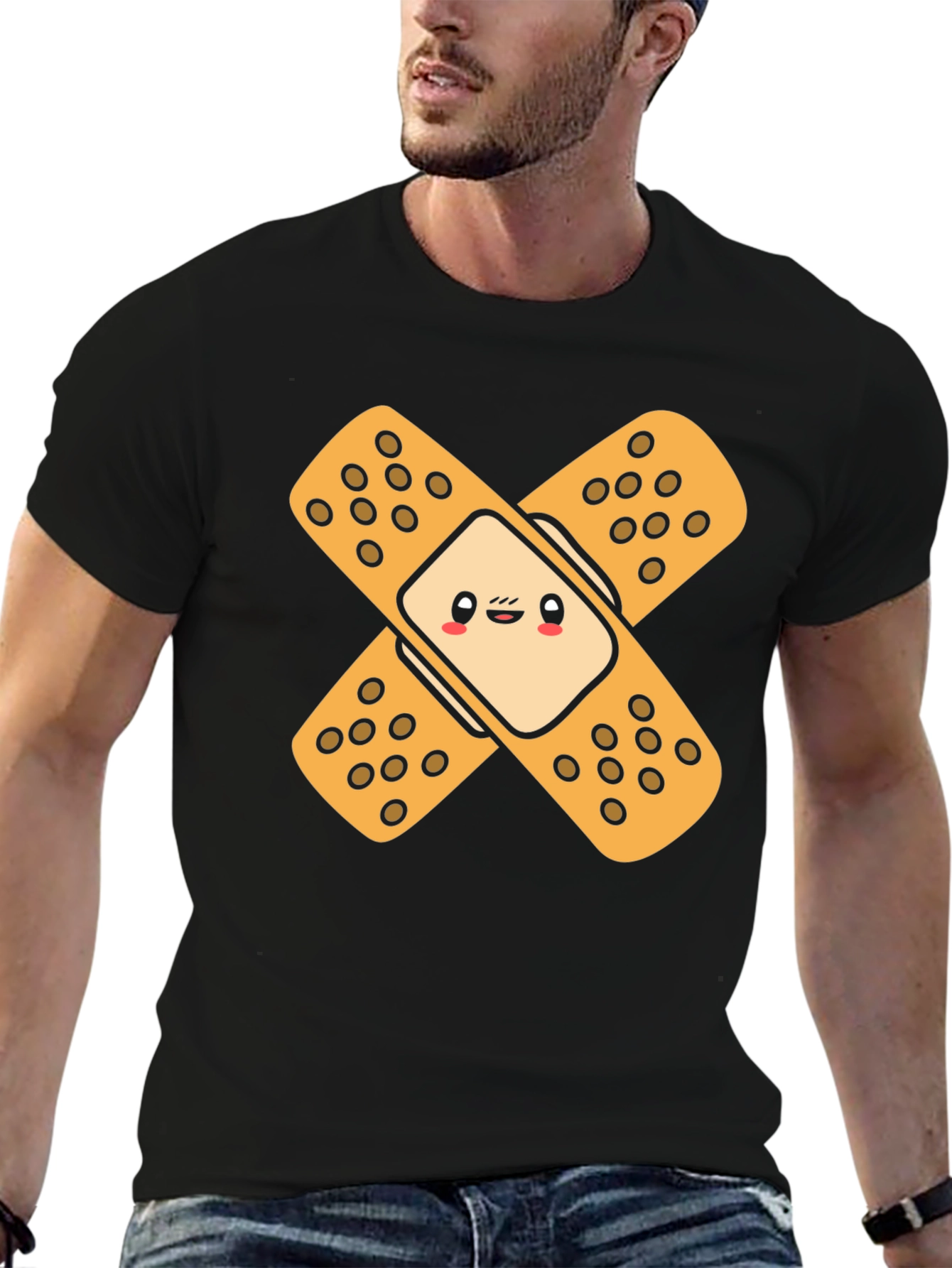 Cute Band-Aid Graphic Black T-Shirt