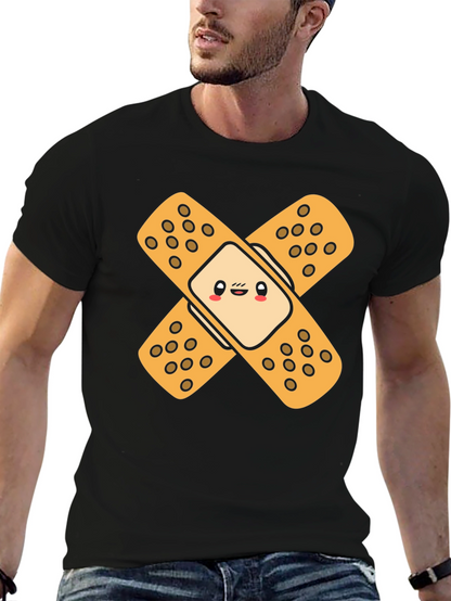 Cute Band-Aid Graphic Black T-Shirt