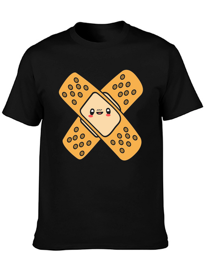 Cute Band-Aid Graphic Black T-Shirt