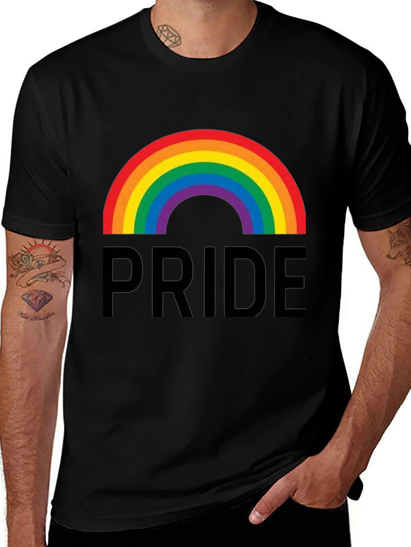 Pride Rainbow Graphic Tee - Black Cotton Casual Shirt