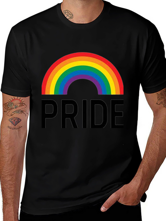 Pride Rainbow Graphic Tee - Black Cotton Casual Shirt