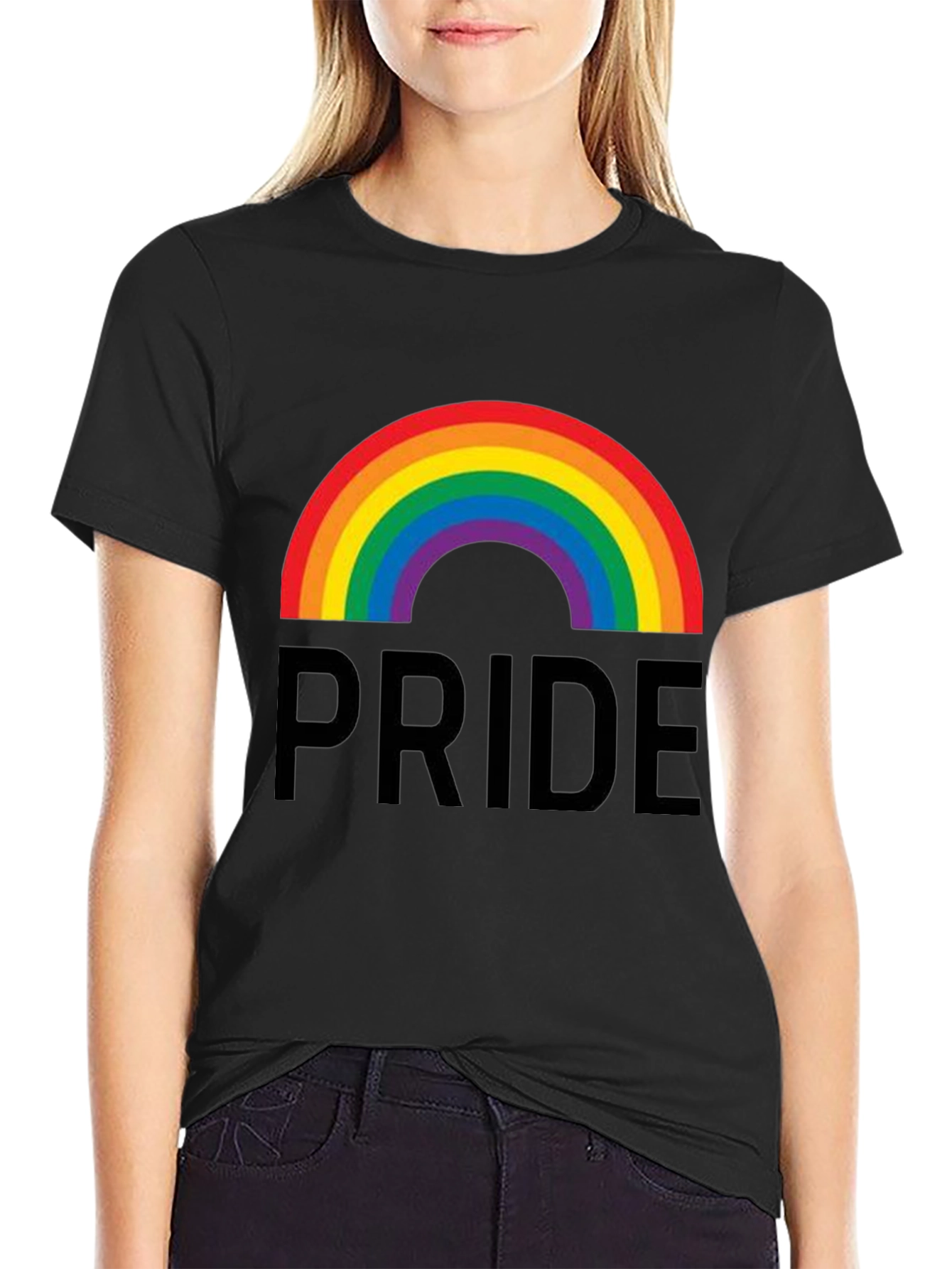 Pride Rainbow Graphic Tee - Black Cotton Casual Shirt