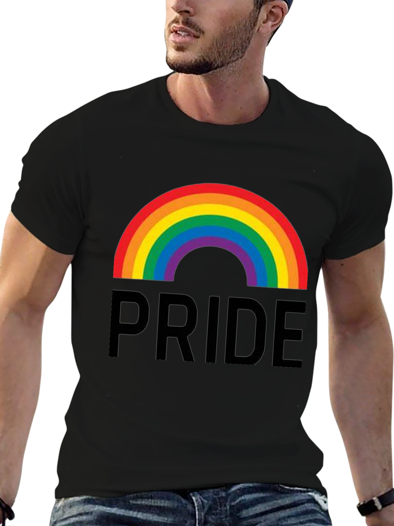 Pride Rainbow Graphic Tee - Black Cotton Casual Shirt