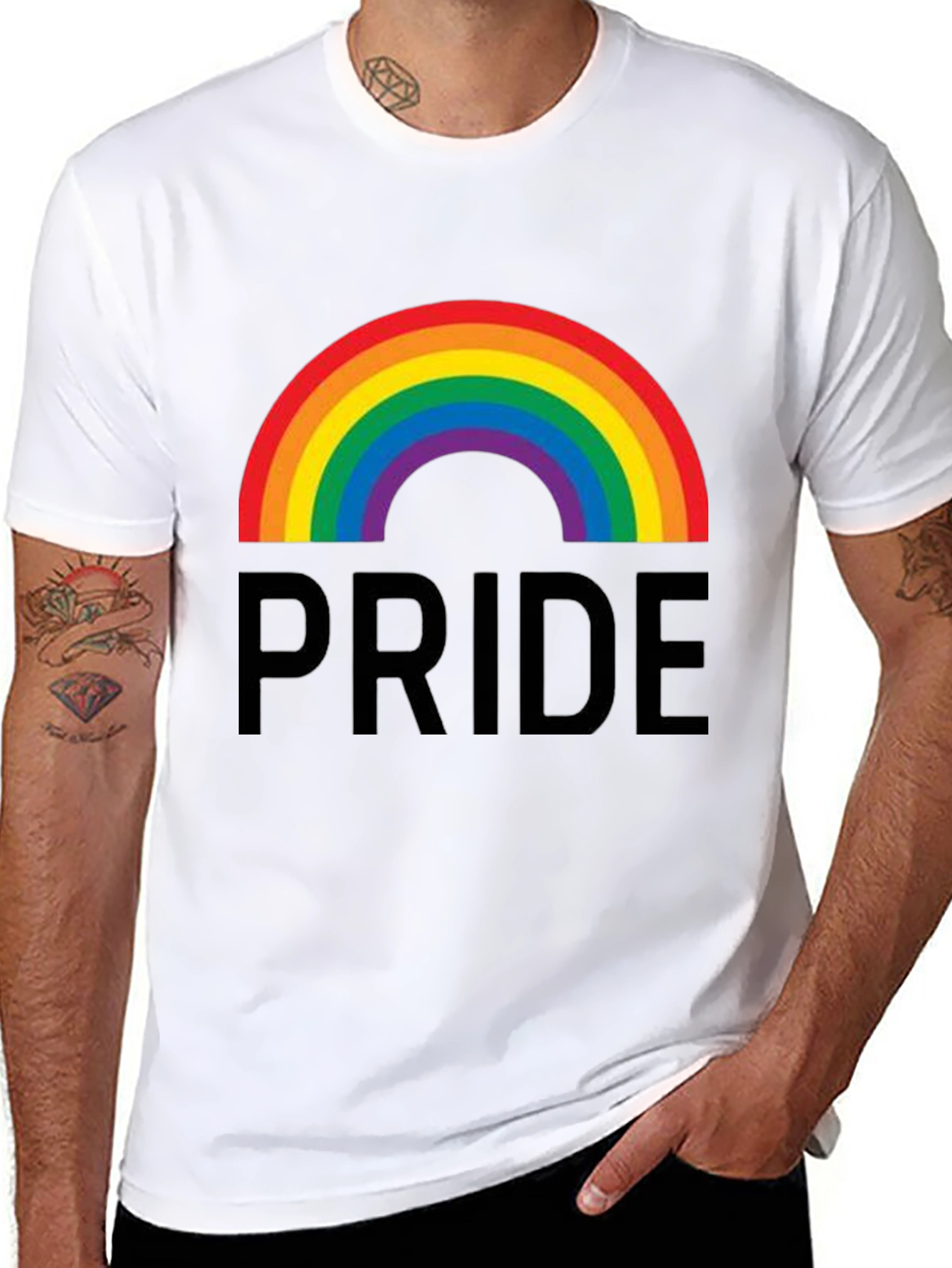 Pride Rainbow Graphic Tee - Black Cotton Casual Shirt