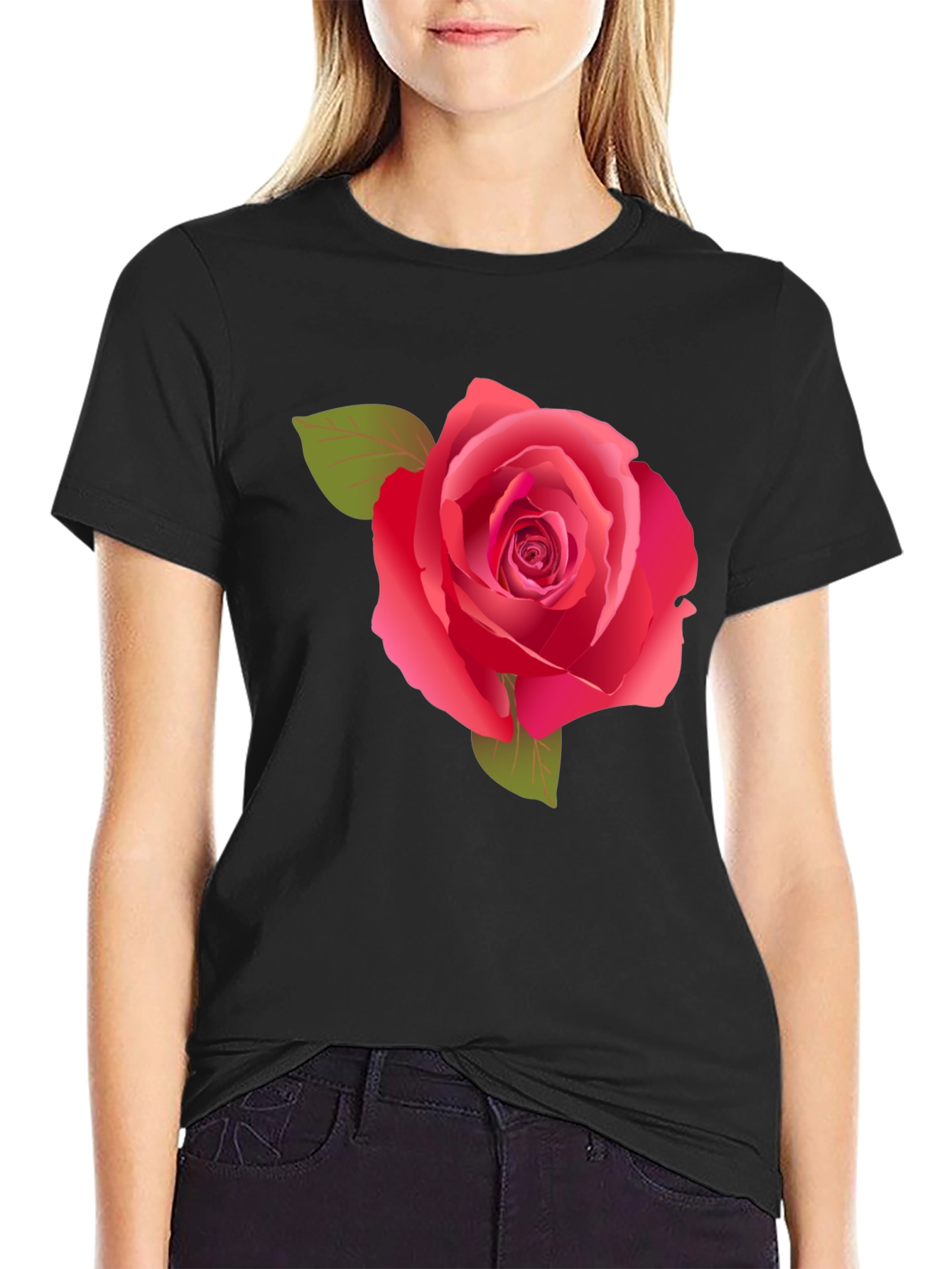 Rose Graphic Tee - Stylish Black Cotton Shirt
