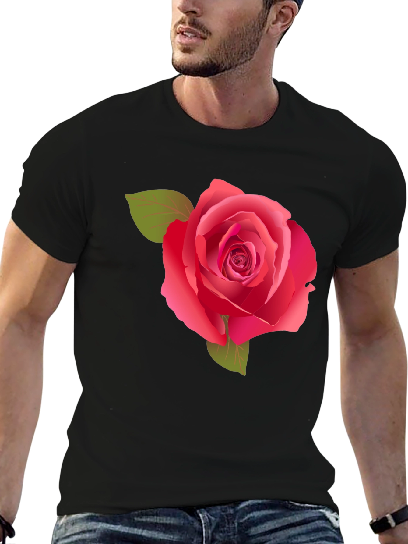 Rose Graphic Tee - Stylish Black Cotton Shirt