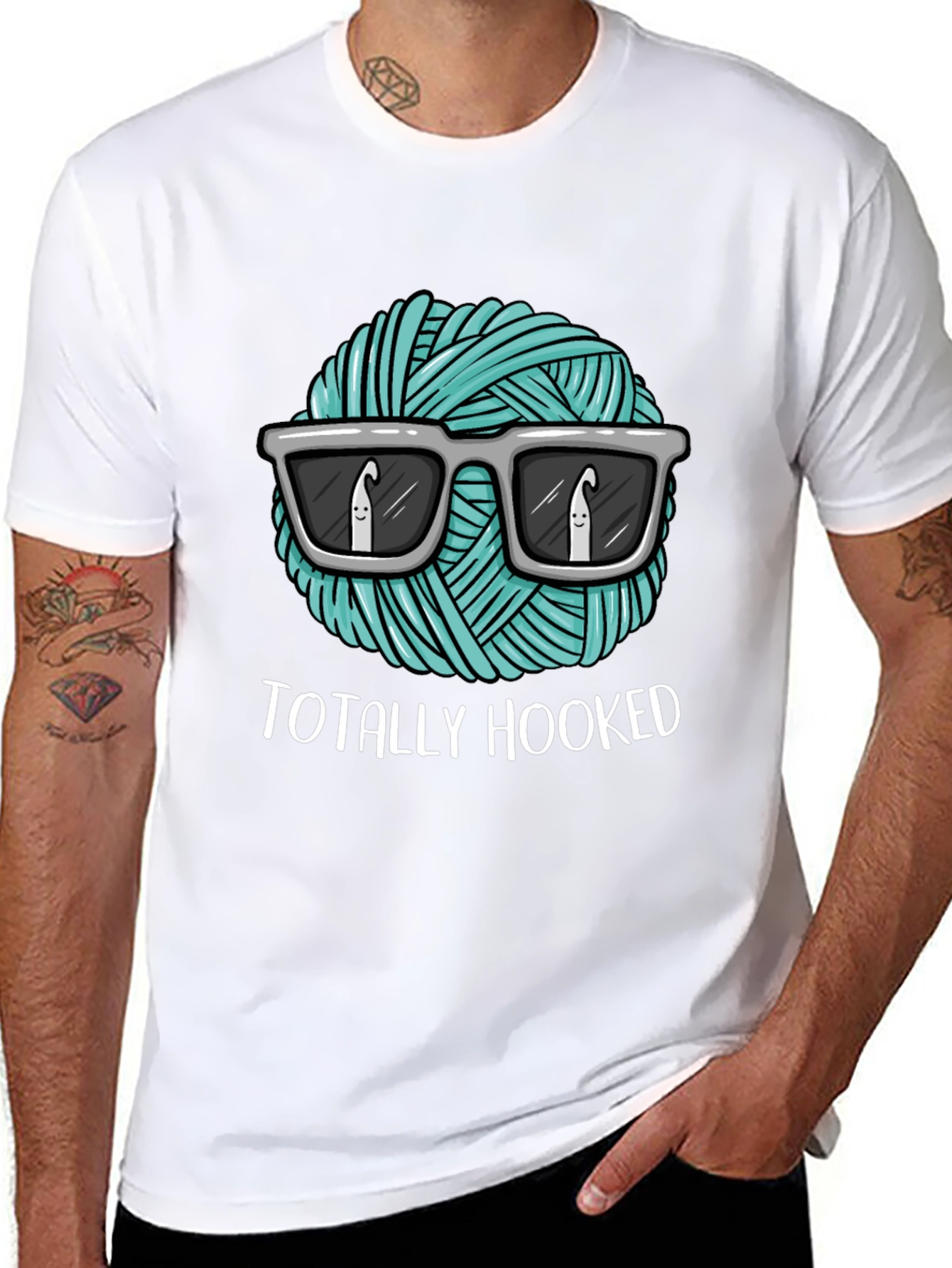 Totally Hooked T-Shirt - Crochet Yarn with Sunglasses