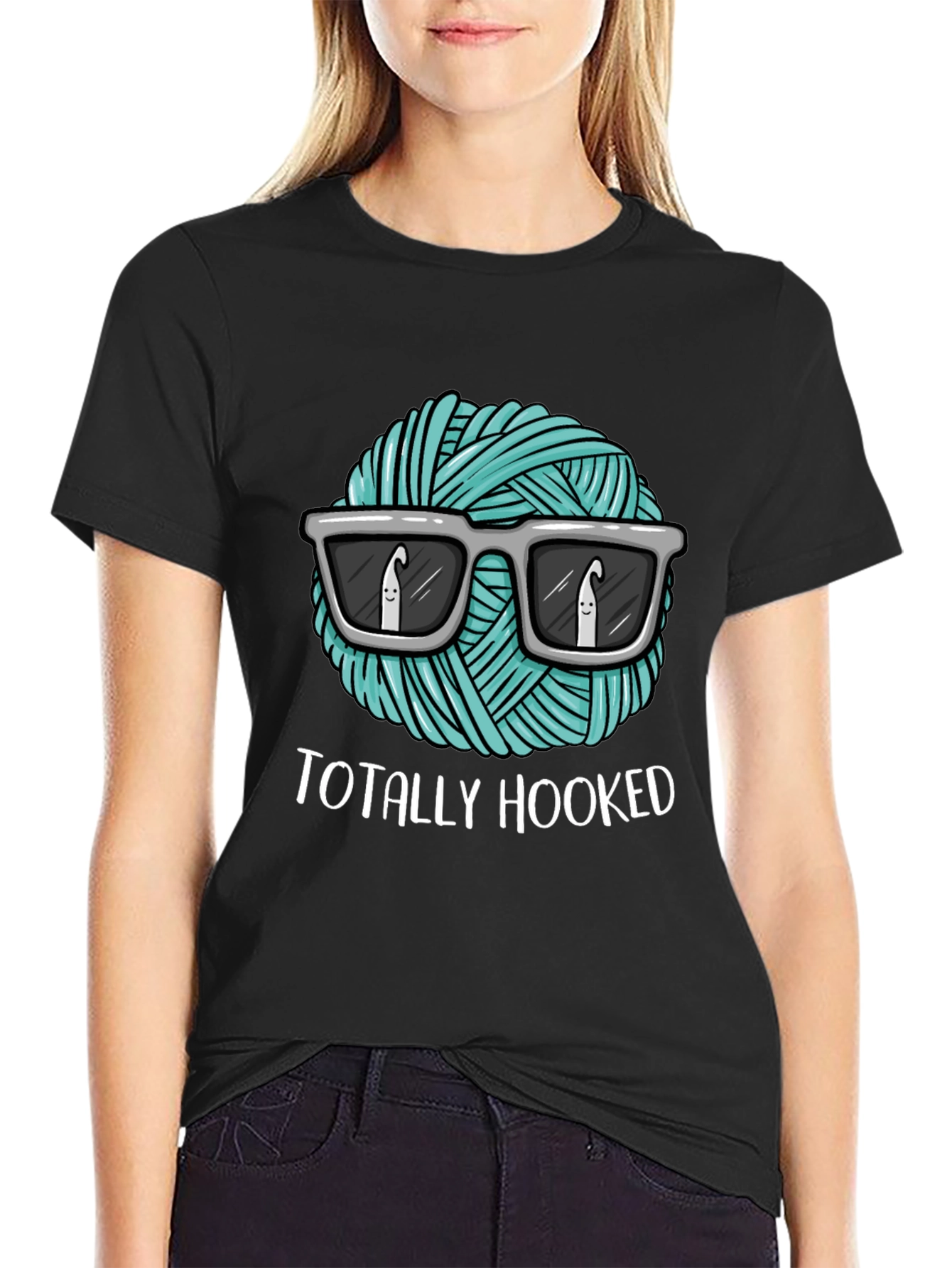 Totally Hooked T-Shirt - Crochet Yarn with Sunglasses