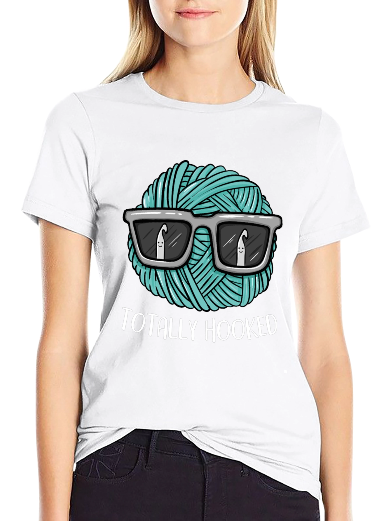 Totally Hooked T-Shirt - Crochet Yarn with Sunglasses