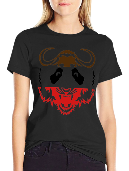 Black Graphic Tee: Panda Buffalo & Tiger Design