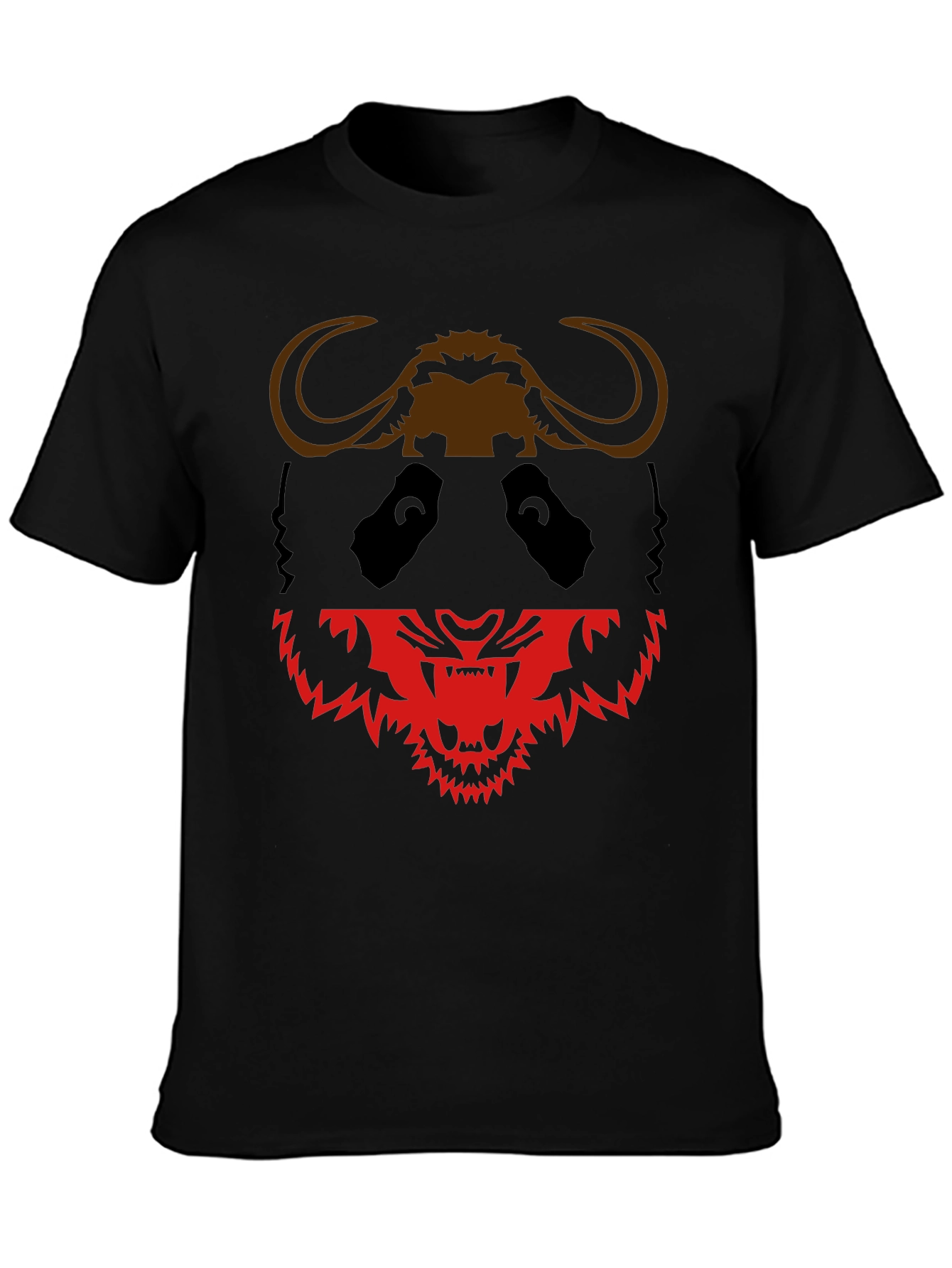 Black Graphic Tee: Panda Buffalo & Tiger Design