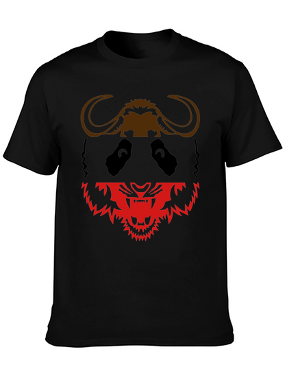 Black Graphic Tee: Panda Buffalo & Tiger Design