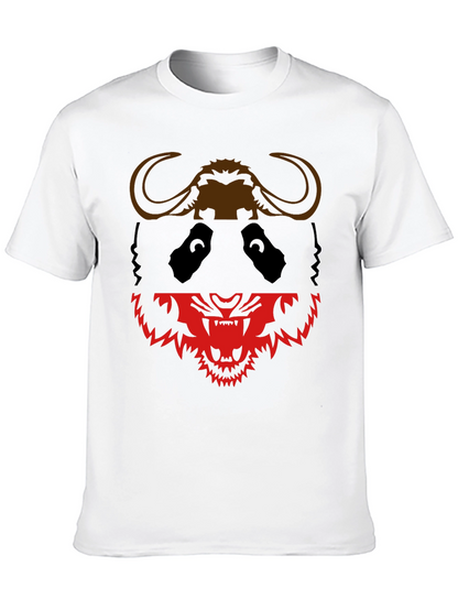 Black Graphic Tee: Panda Buffalo & Tiger Design