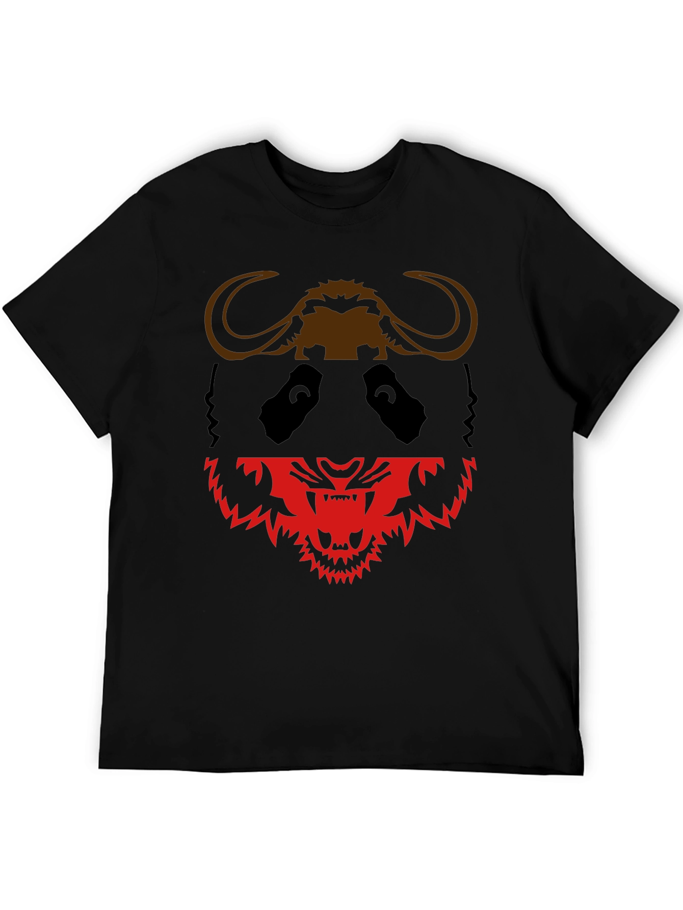 Black Graphic Tee: Panda Buffalo & Tiger Design
