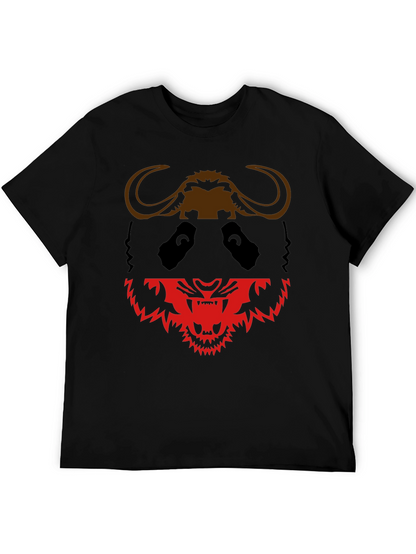 Black Graphic Tee: Panda Buffalo & Tiger Design