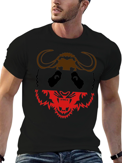 Black Graphic Tee: Panda Buffalo & Tiger Design