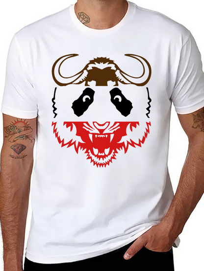 Black Graphic Tee: Panda Buffalo & Tiger Design