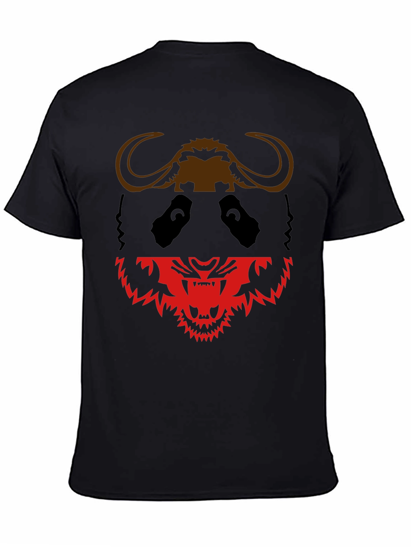 Black Graphic Tee: Panda Buffalo & Tiger Design