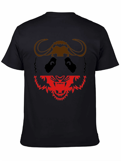 Black Graphic Tee: Panda Buffalo & Tiger Design