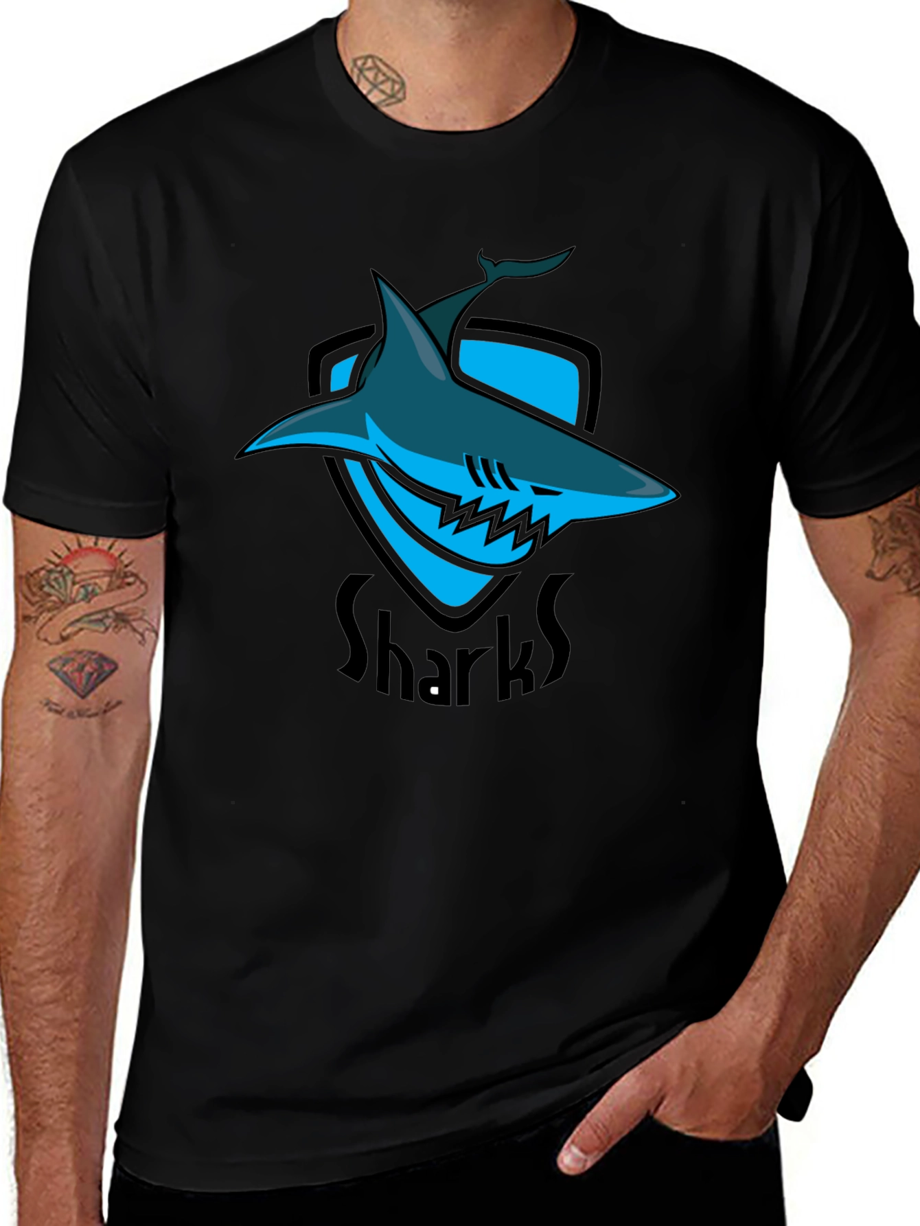 Shark Shield Black T-Shirt - Graphic Print