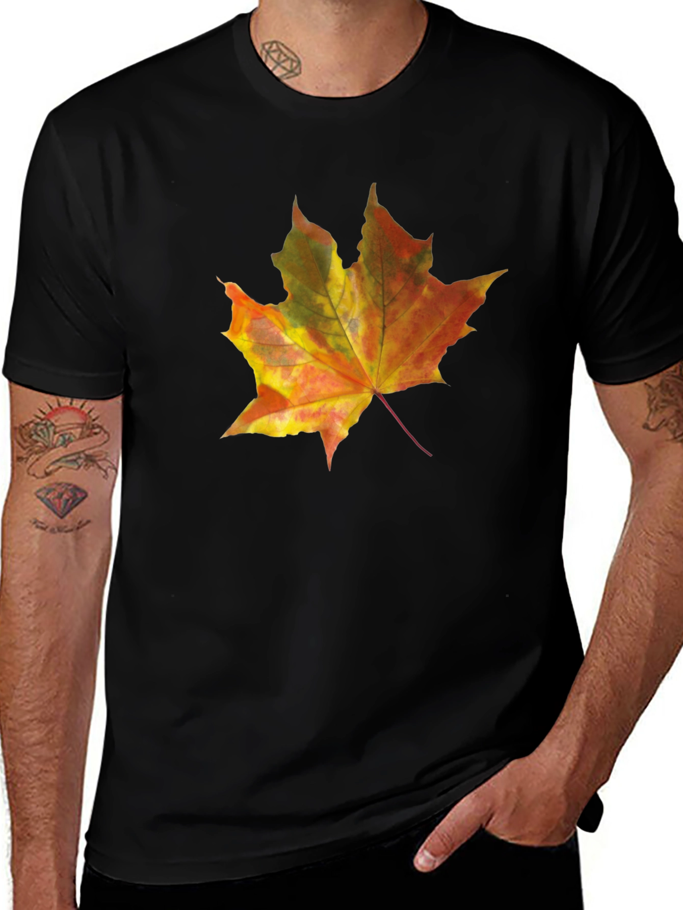 Autumn Leaf Graphic Tee - Mens Black T-Shirt