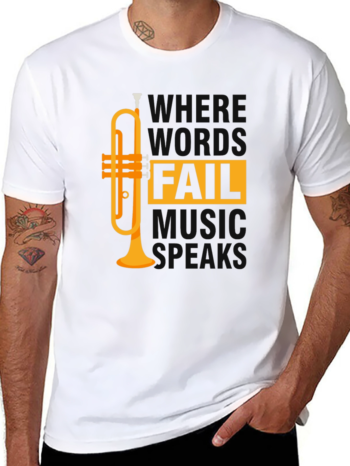 Music Speaks T-Shirt - Trumpet Design - Unisex Tee