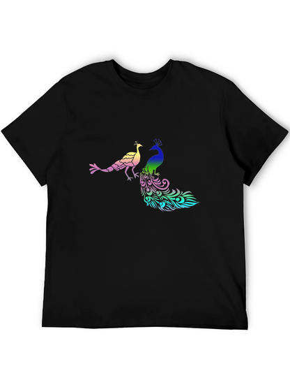 Peacock Graphic Print Black T-Shirt