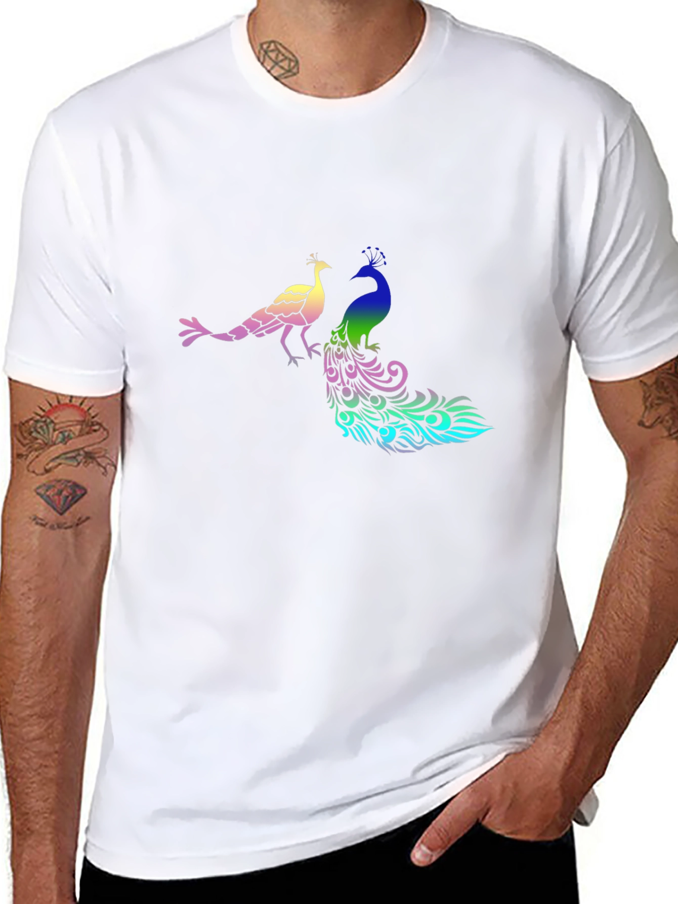 Peacock Graphic Print Black T-Shirt