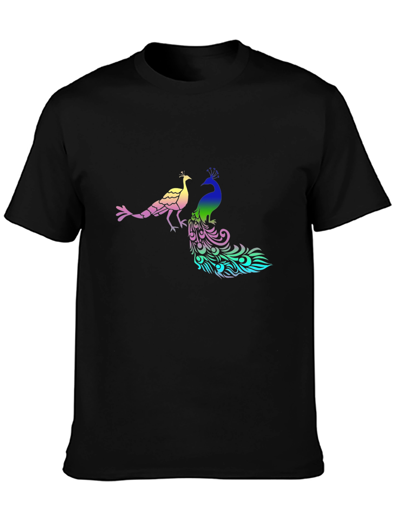 Peacock Graphic Print Black T-Shirt