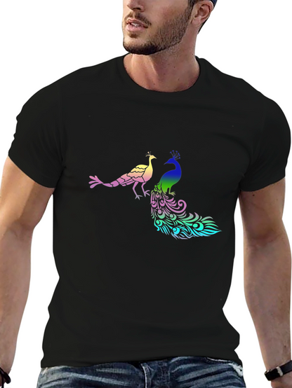Peacock Graphic Print Black T-Shirt