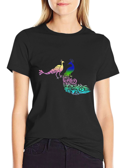 Peacock Graphic Print Black T-Shirt