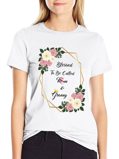 Blessed Mom & Granny Floral Graphic T-Shirt
