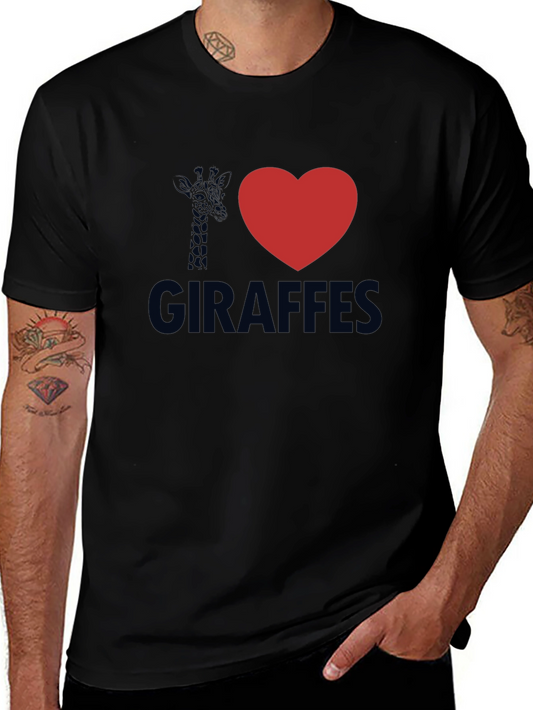 I Heart Giraffes Black Graphic Tee Shirt