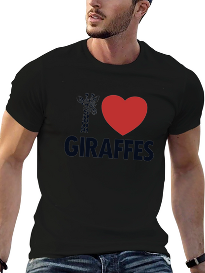 I Heart Giraffes Black Graphic Tee Shirt