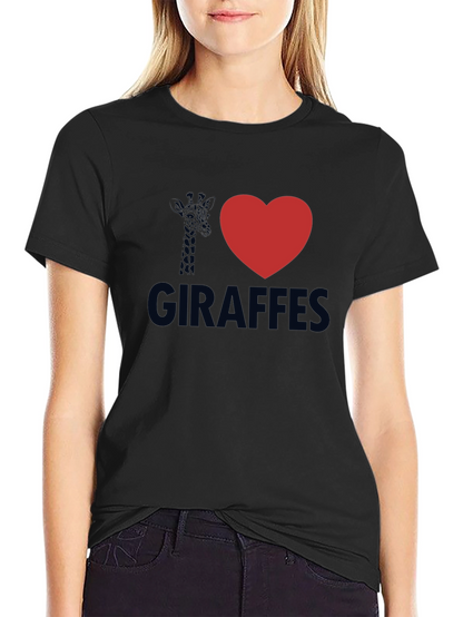 I Heart Giraffes Black Graphic Tee Shirt