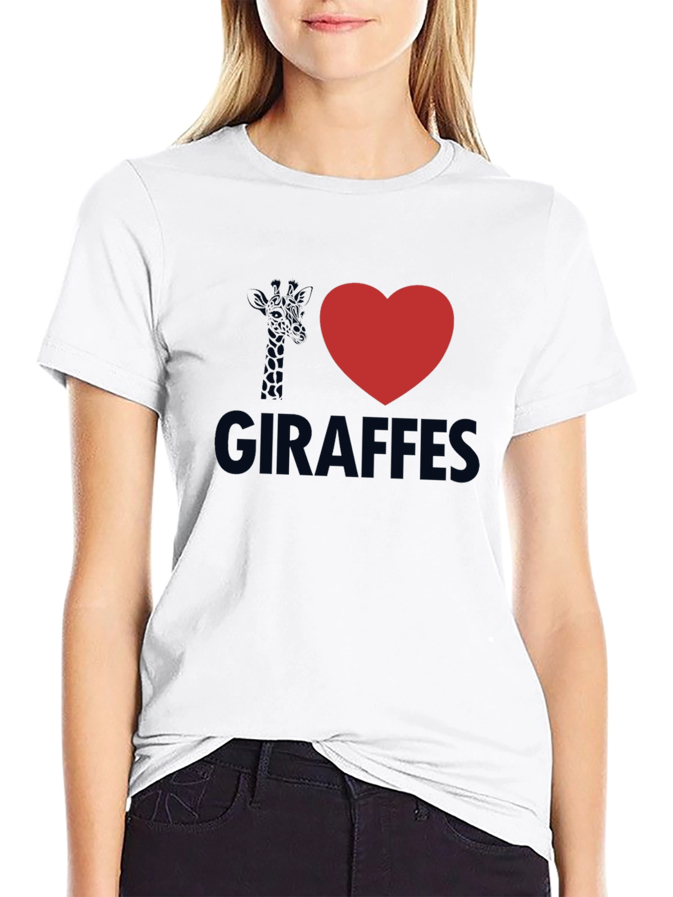 I Heart Giraffes Black Graphic Tee Shirt