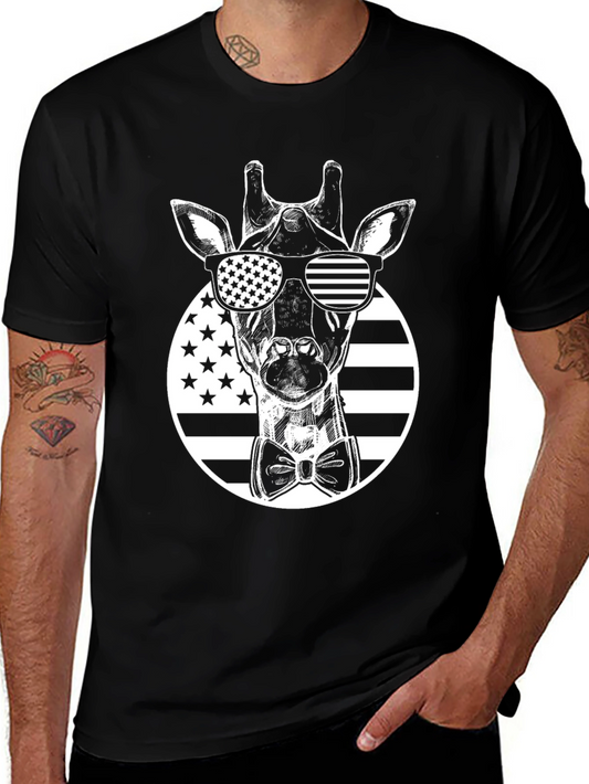Patriotic Giraffe Graphic Tee - USA Style