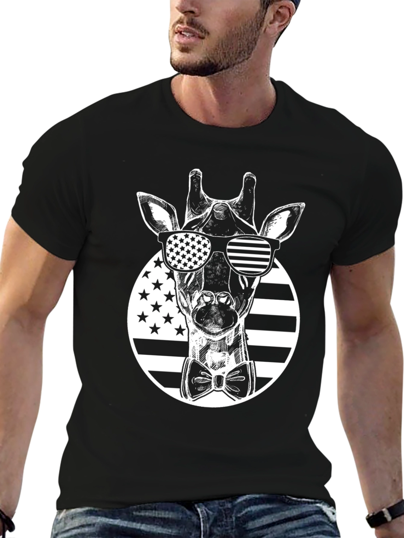 Patriotic Giraffe Graphic Tee - USA Style