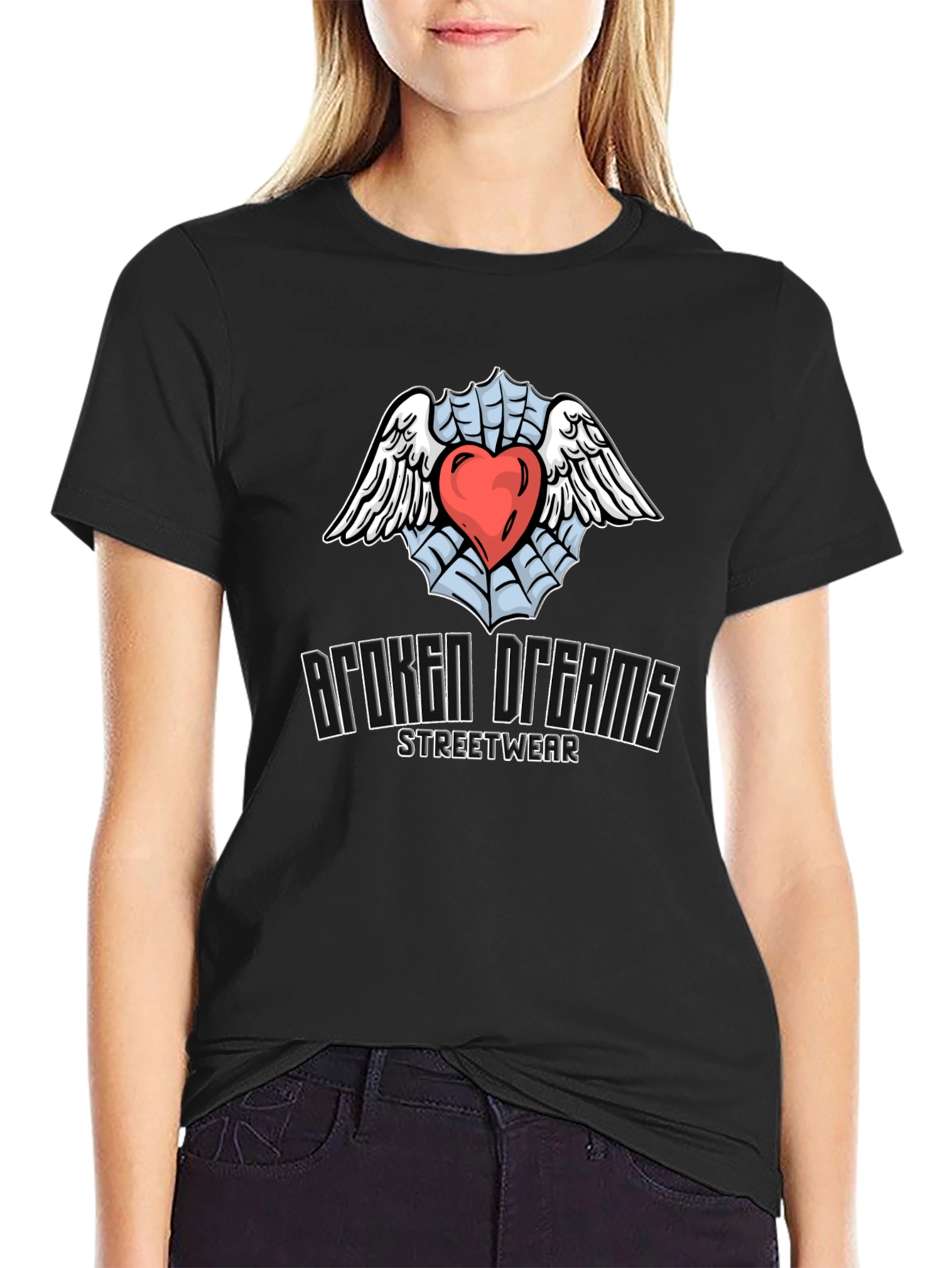 Broken Dreams Streetwear T-Shirt with Heart & Wings Graphic