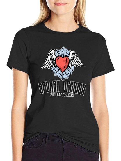 Broken Dreams Streetwear T-Shirt with Heart & Wings Graphic