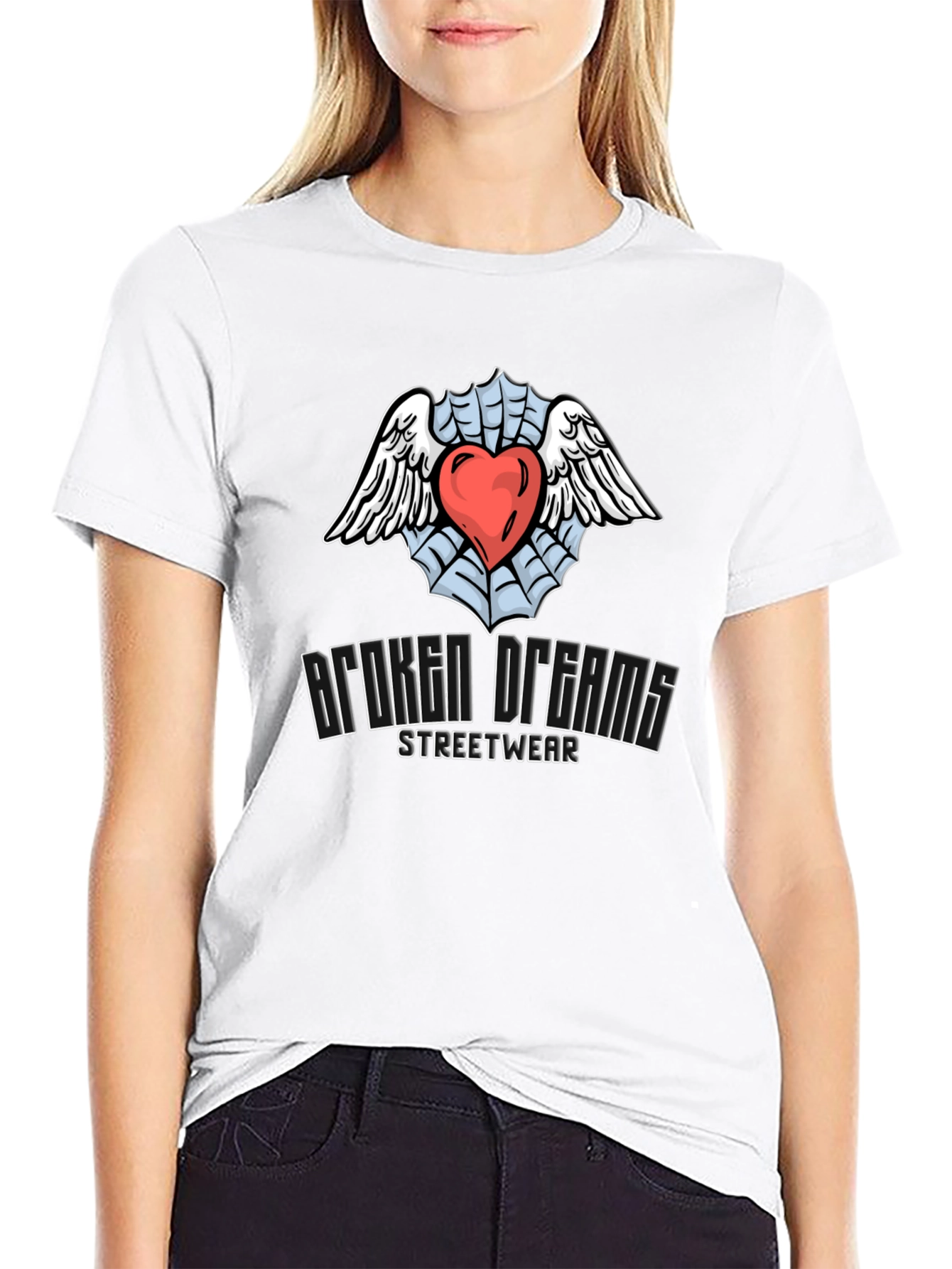 Broken Dreams Streetwear T-Shirt with Heart & Wings Graphic