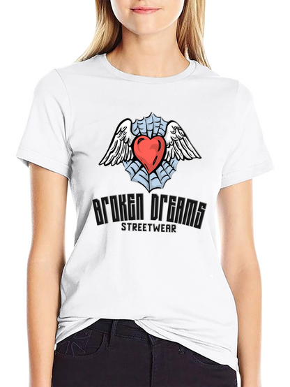 Broken Dreams Streetwear T-Shirt with Heart & Wings Graphic