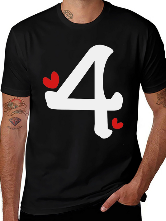 Black T-Shirt with Number 4 Heart Design