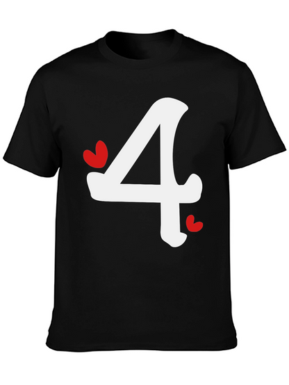 Black T-Shirt with Number 4 Heart Design