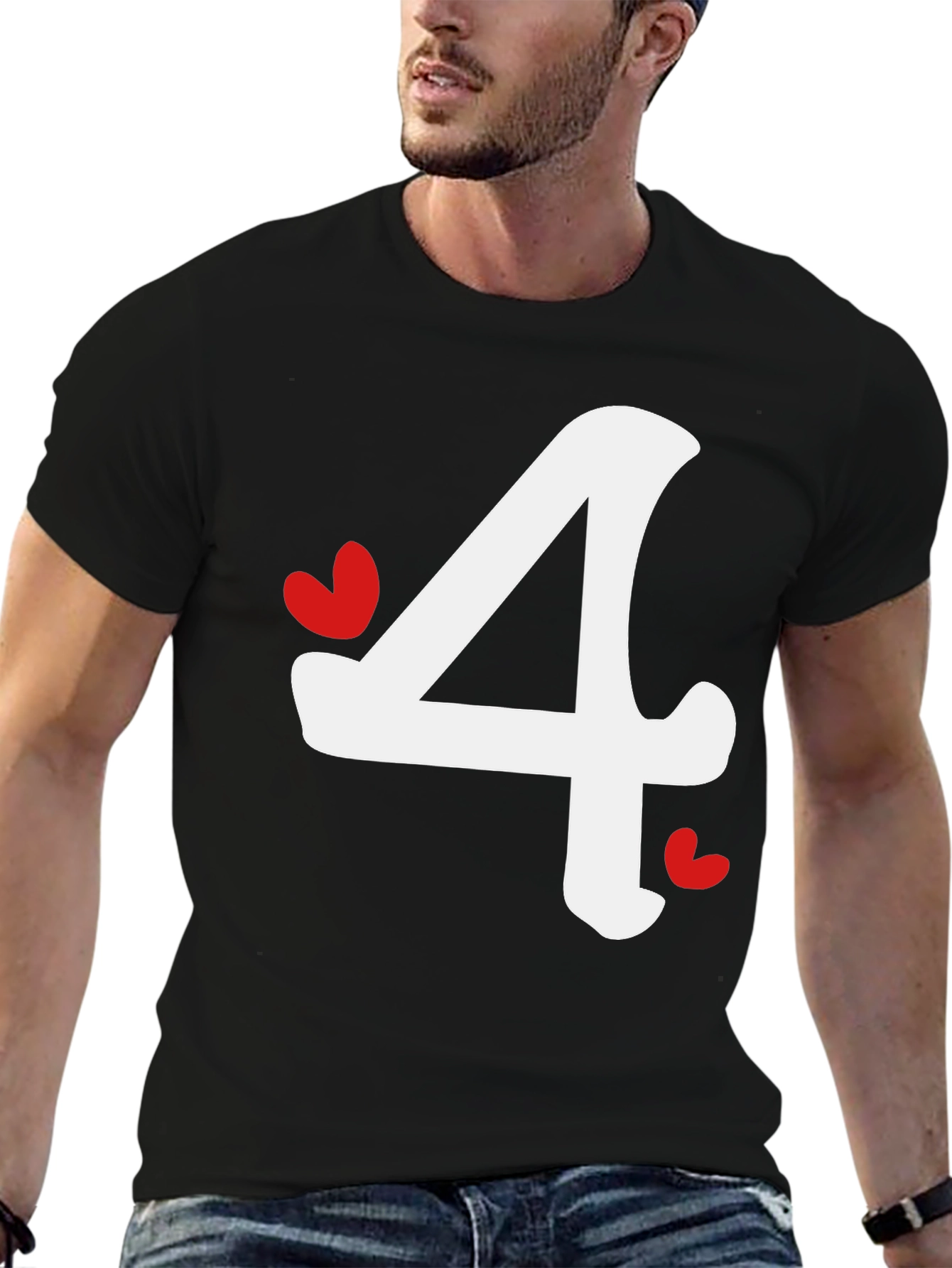 Black T-Shirt with Number 4 Heart Design