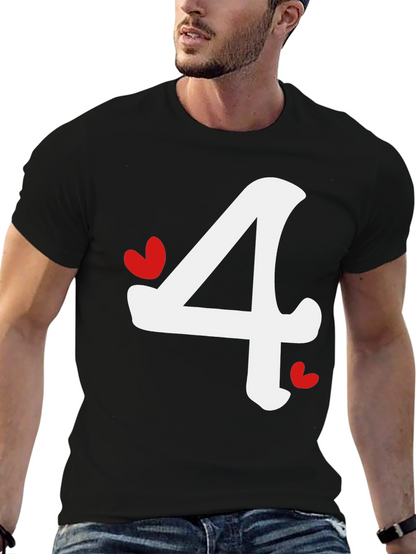 Black T-Shirt with Number 4 Heart Design